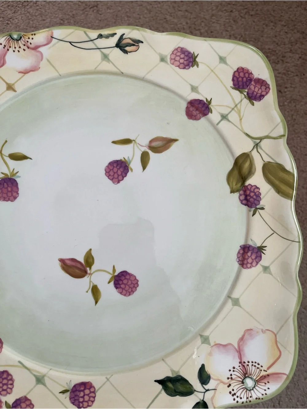 Tracy Porter Evelyn Collect Square Pedestal Cake Stand Hand Painted Raspberries